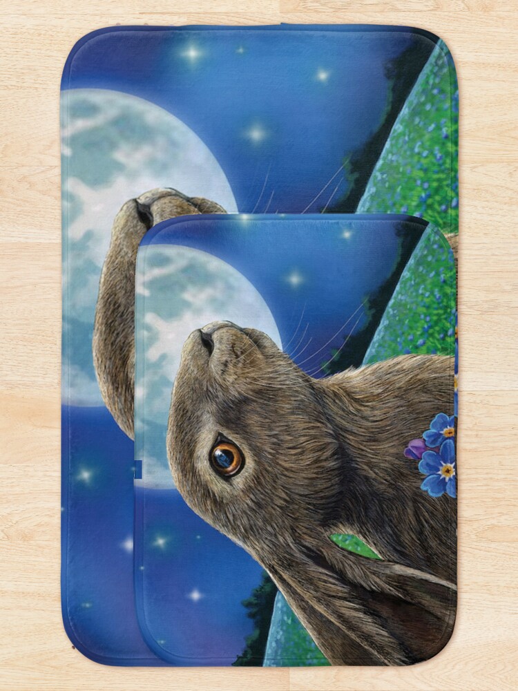 Alternate view of Moon Gazer Rabbit With Flower Funny Bunny Pet Animal Lover Bath Mat