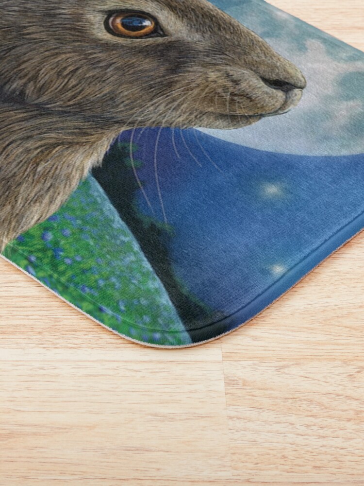 Alternate view of Moon Gazer Rabbit With Flower Funny Bunny Pet Animal Lover Bath Mat