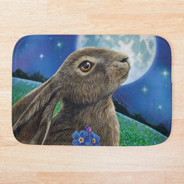 Moon Gazer Rabbit With Flower Funny Bunny Pet Animal Lover Bath Mat