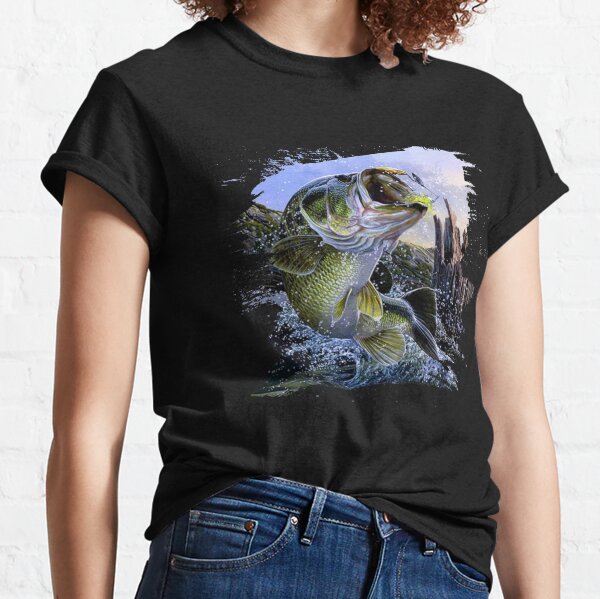 Fishing T-Shirt Wicked Fish Large Mouth Bass with Popper Jumping Frog Ice Gray Medium