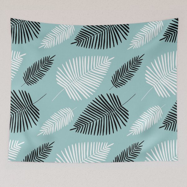 Item preview, Monochrome Palm Leaves (Teal) designed and sold by Inktopia-Art.