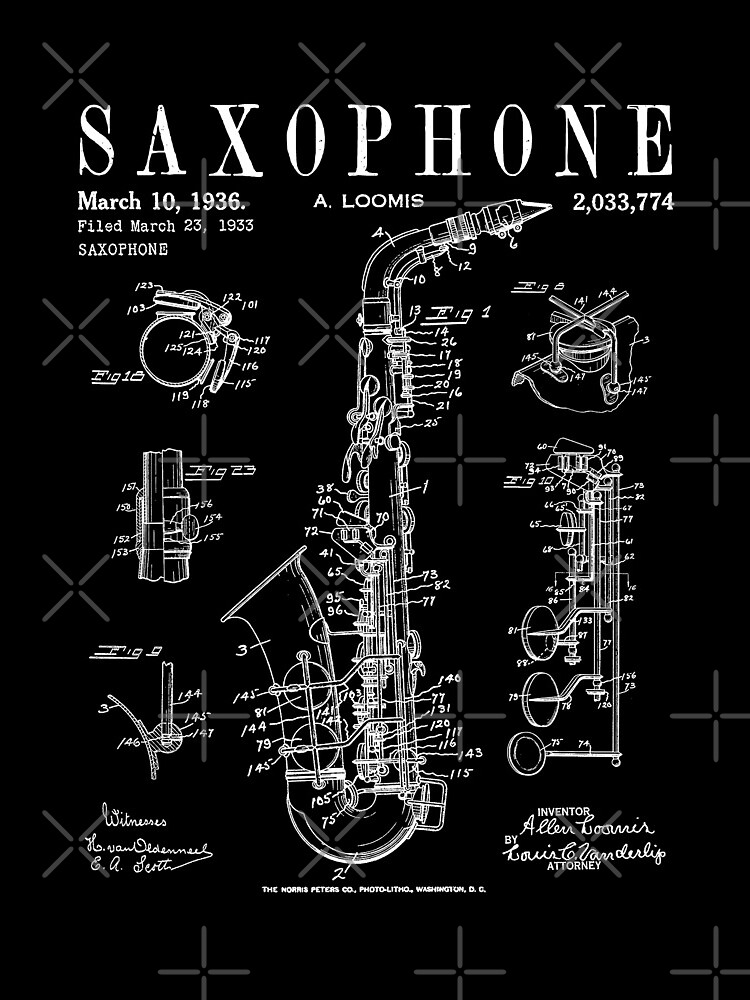 Saxophone Old Vintage Patent Drawing Print by GrandeDuc