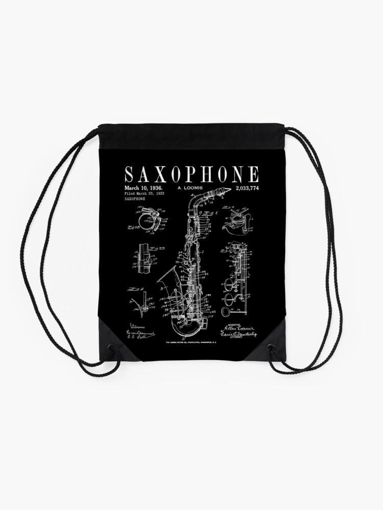 Alternate view of Saxophone Old Vintage Patent Drawing Print Drawstring Bag