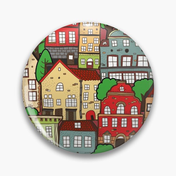 Item preview, colored Hand drawn town buildings  beautiful green trees designed and sold by mashmosh.