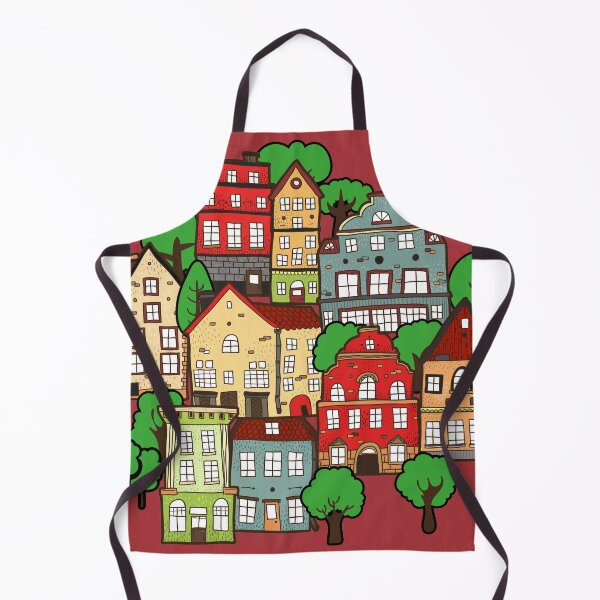 Item preview, colored Hand drawn town buildings beautiful green trees designed and sold by mashmosh.