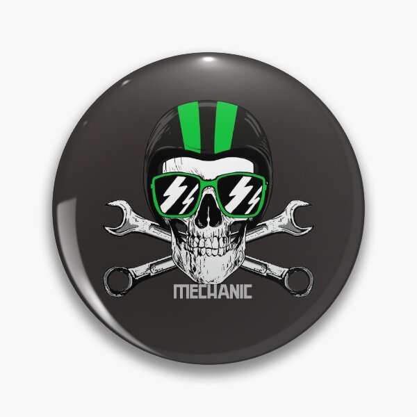 Item preview, Hippie Mechanic Skull with Green Helmet designed and sold by EvaWolf.