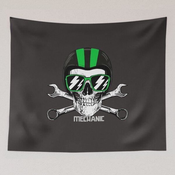Item preview, Hippie Mechanic Skull with Green Helmet designed and sold by EvaWolf.