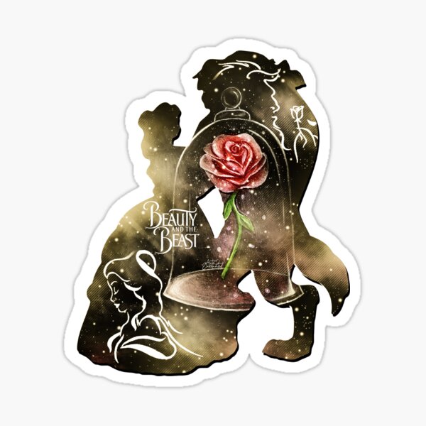 Beauty - Beast - Gold Red Rose Couple Romantic Magic Enchanted Love Sticker