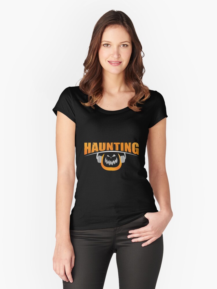 Thumbnail 1 of 3, Fitted Scoop T-Shirt, Haunting U Logo-Great for Dark Backgrounds designed and sold by HauntingU.