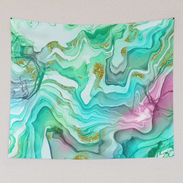 Item preview, Sparkling Ink Splashes in Aqua and Green with Gold Glitter designed and sold by WisdomInspired.