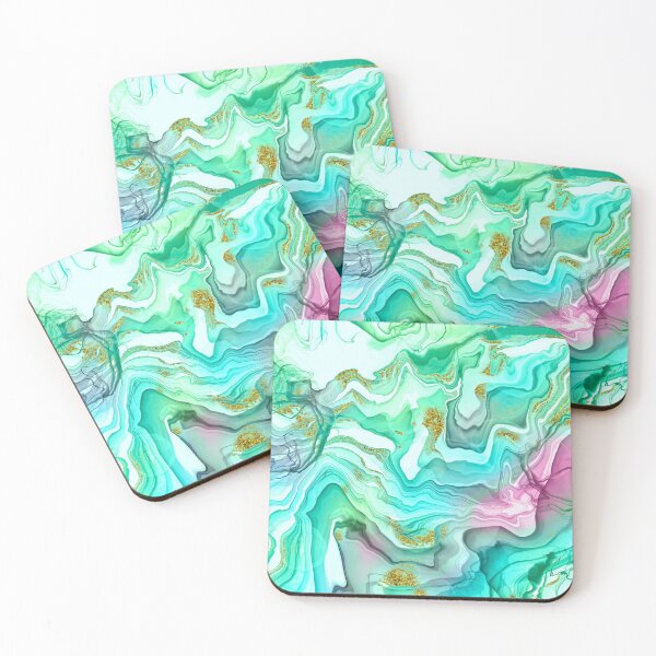 Item preview, Sparkling Ink Splashes in Aqua and Green with Gold Glitter designed and sold by WisdomInspired.