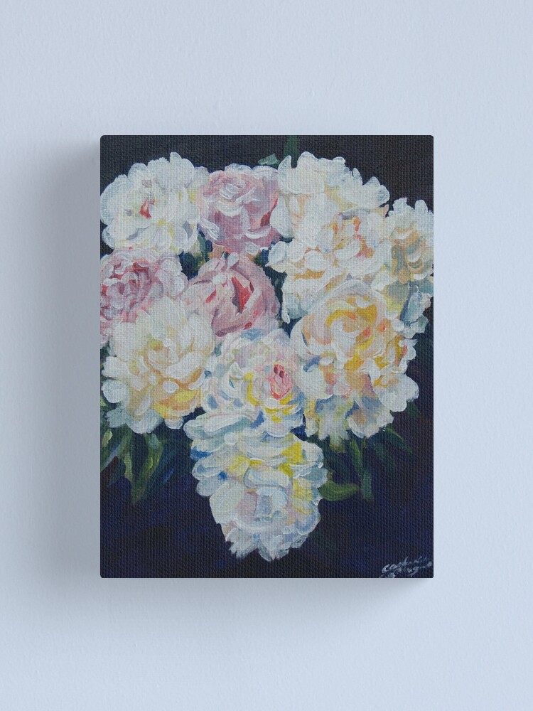 Alternate view of A floral bouquet painting of white, cream and pink peonies. 'Serenity' painted on canvas Canvas Print