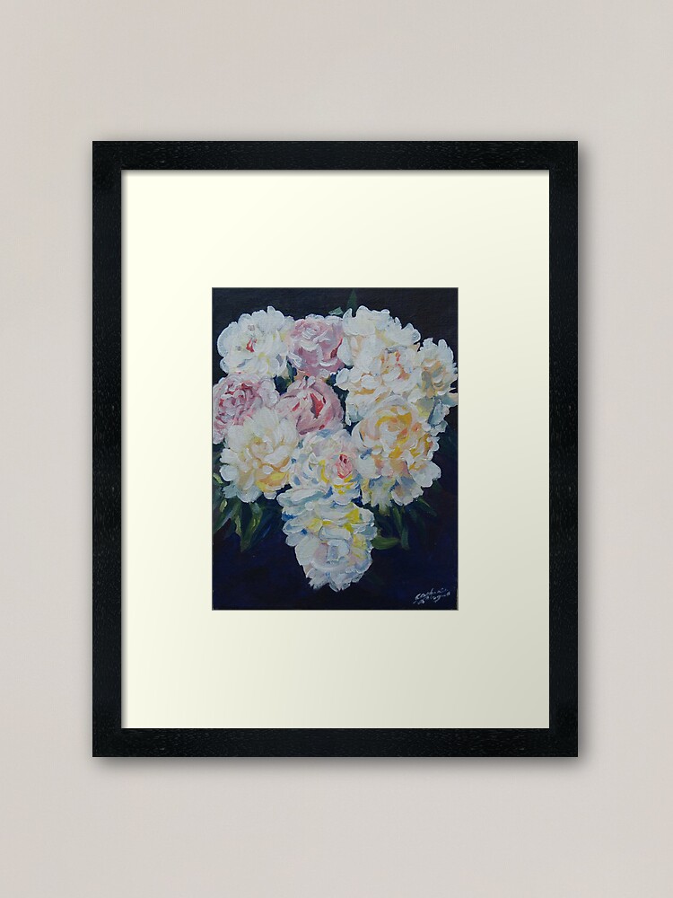 Alternate view of A floral bouquet painting of white, cream and pink peonies. 'Serenity' painted on canvas Framed Art Print