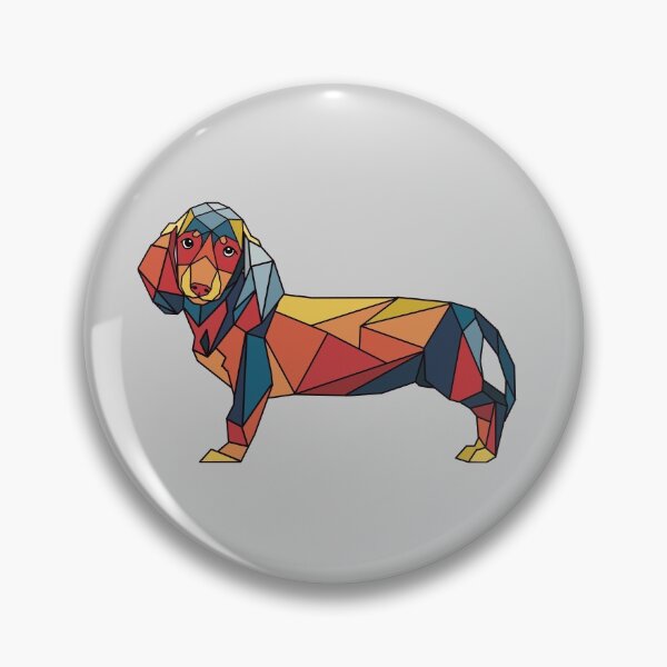 Aperçu de l'œuvre Chien Saucisse Géométrique - Rouge Orange Bleu créée et vendue par Geometricshow.