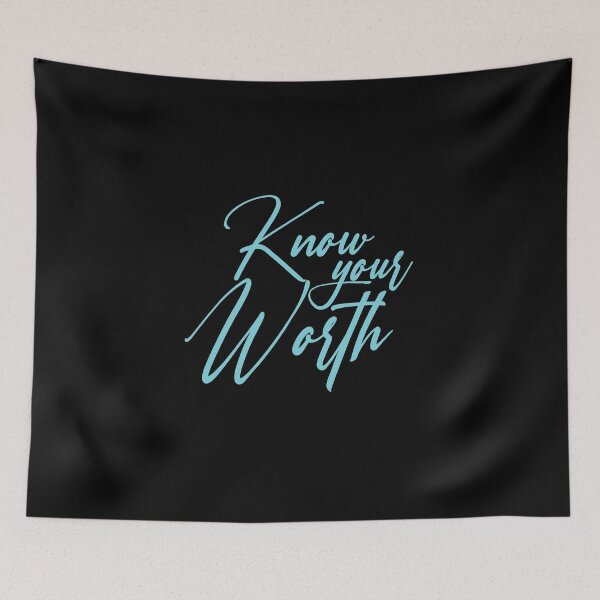 Item preview, Know your worth in neon light blue on black designed and sold by Samridhi Verma.