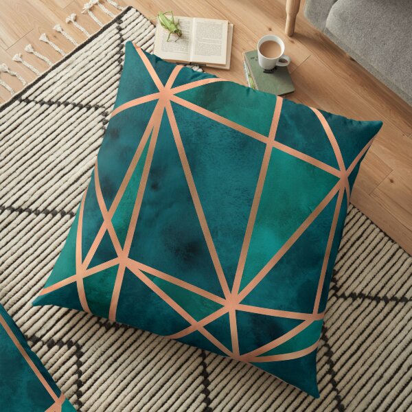 Cuivre et Émeraude Géo Coussin de sol