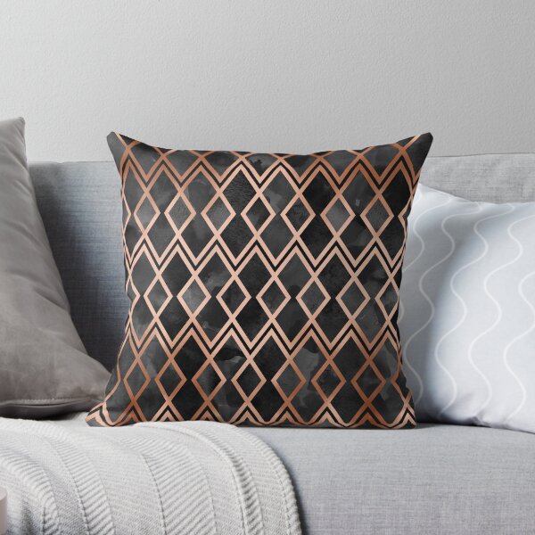 Copper & Black Geo Diamonds Throw Pillow