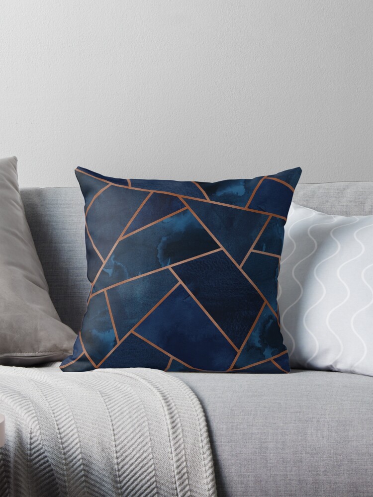 Thumbnail 1 of 4, Pillow, Navy & Copper Geo designed and sold by Blue-Banana.