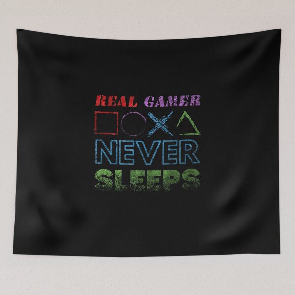 Item preview, REAL GAMER NEVER SLEEPS color, gamers, destroyed, text, captions, play, computer games, console  designed and sold by NiceSign.
