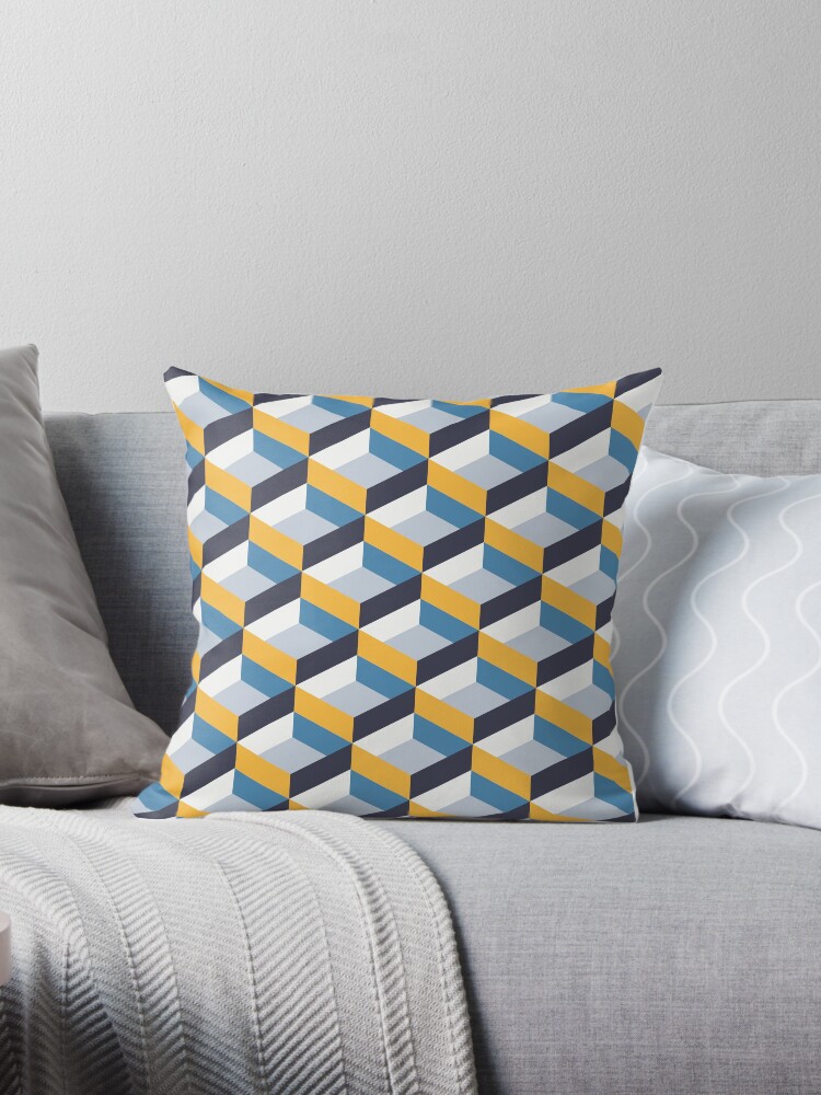 navy blue and yellow throw pillows