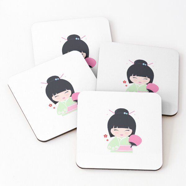 Item preview, Japanese Kimono Girl Green and Pink Kimono Mask designed and sold by Ni Faycal.