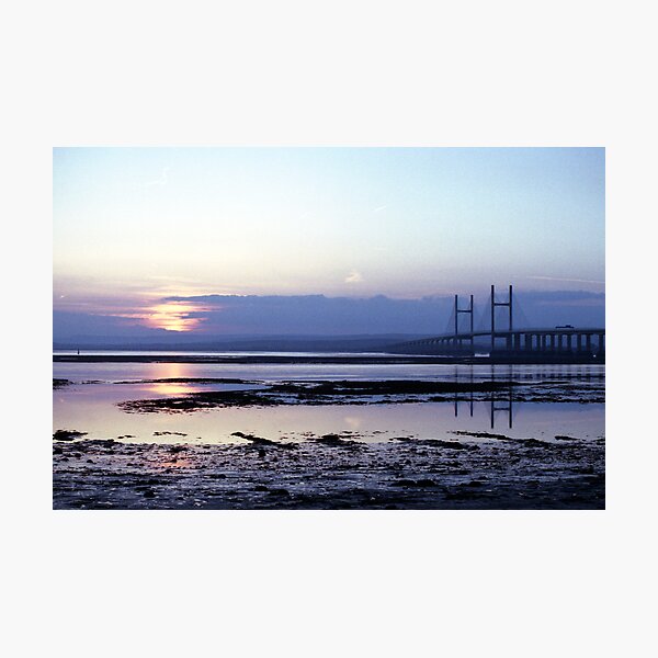Sunset over Severn Beach and the Severn Crossing Photographic Print