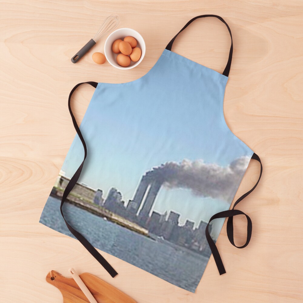 NEVER FORGET. NINE ELEVEN, 9 11 Statue of Liberty and WTC fire. Apron