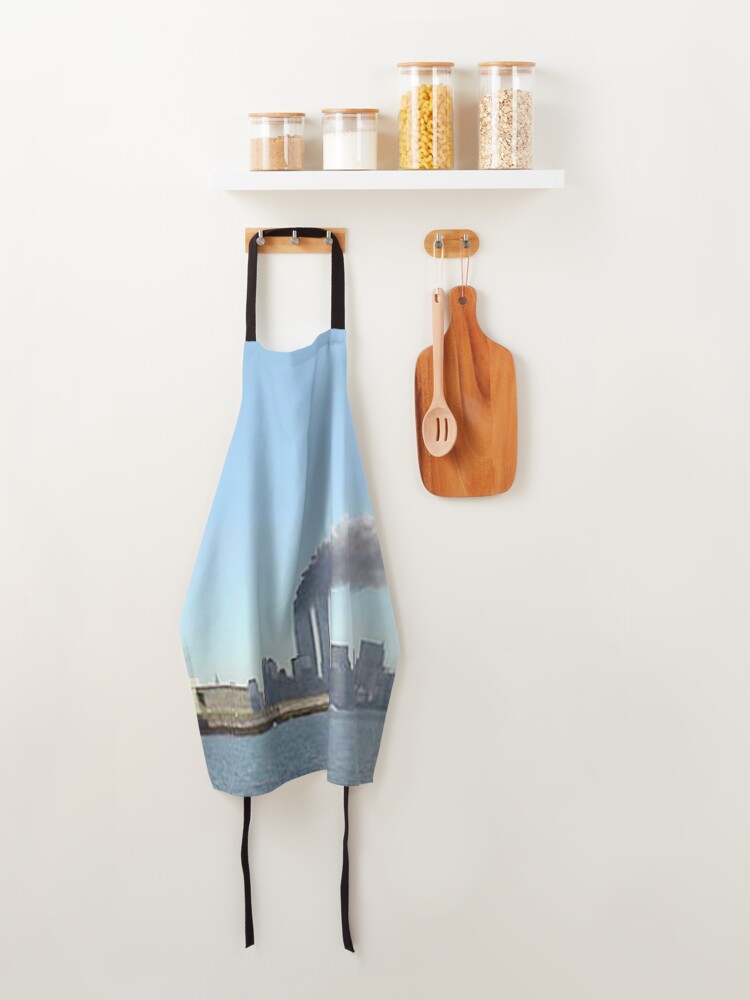 Alternate view of NEVER FORGET. NINE ELEVEN, 9 11 Statue of Liberty and WTC fire. Apron