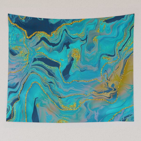 Item preview, Sparkling Ink Splashes in Mermaid Blue Colors with Gold Glitter designed and sold by WisdomInspired.