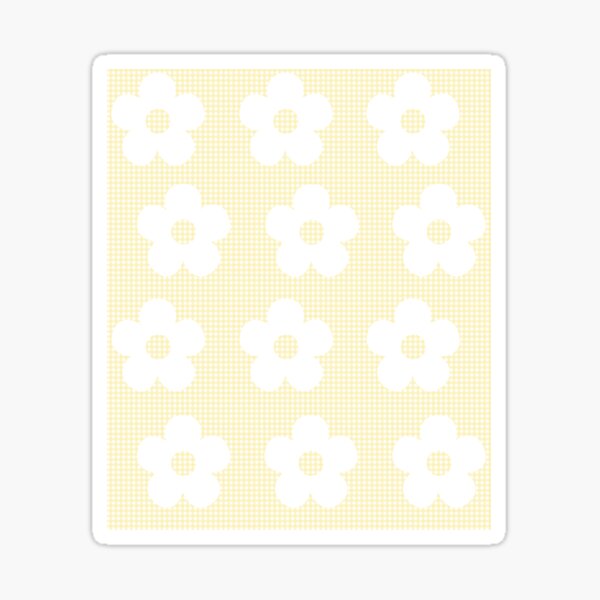 Vista previa del artículo con la obra «Cuadros vichy amarillo pastel con flores blancas, kawaii, lindo, estilo cottagecore», diseñado y vendido por candymoondesign.