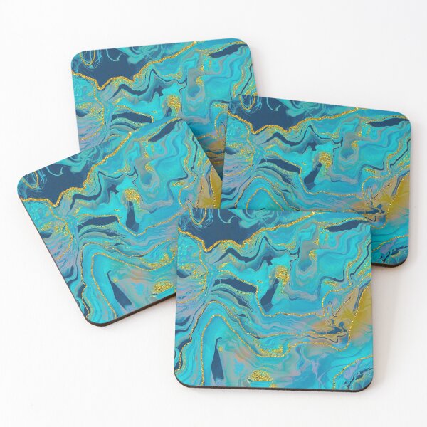 Item preview, Sparkling Ink Splashes in Mermaid Blue Colors with Gold Glitter designed and sold by WisdomInspired.