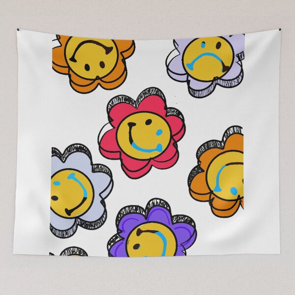 Item preview, Smiley (Half blue)  Flowers Colorful Sketch  designed and sold by Mywaytothehigh.