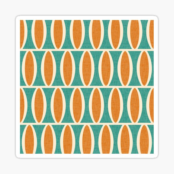 Retro Mid Century Modern Geometric Oval Pattern 330 Beige Orange and Blue Sticker