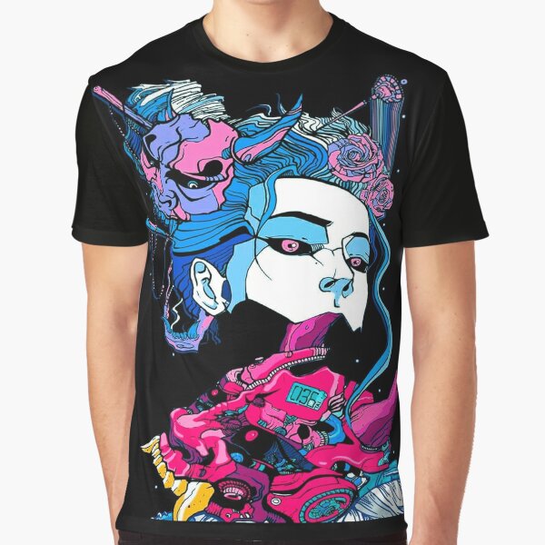 Cyberpunk Samurai Demon Mask Japanese Girl Graphic T-Shirt