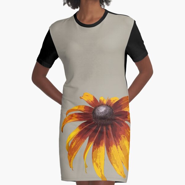 Black-Eyed Susan - Taupe Graphic T-Shirt Dress