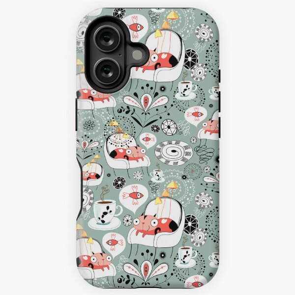 pattern with cats and mushrooms iPhone Tough Case