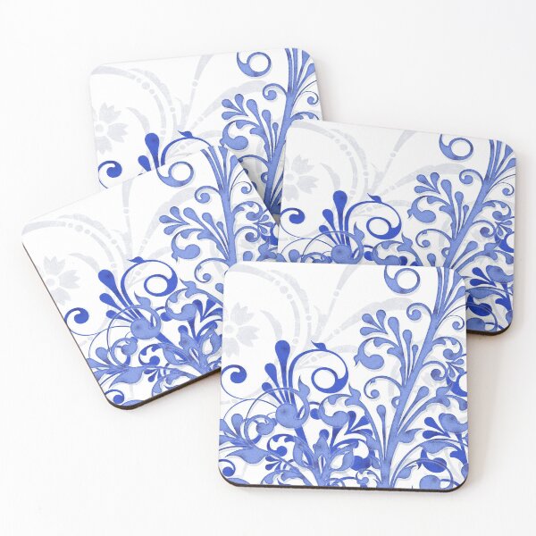 Item preview, Royal blue and white abstract girly floral digital art designed and sold by wasootch.