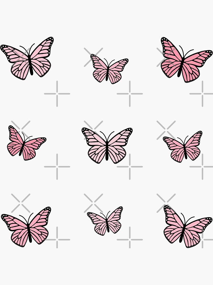 Thumbnail 3 of 3, Sticker, Pack of pink butterflies designed and sold by Pastel-PaletteD.