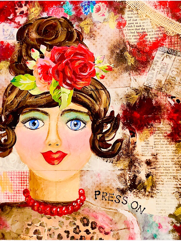 "Press On Mixed Media girl Painting" Sticker for Sale by araycreative