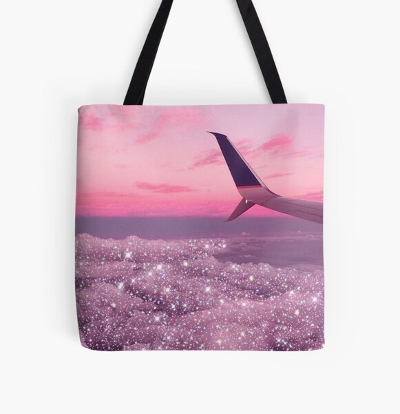 Aesthetic sparkly clouds pastel pink sky airplane view | Poster