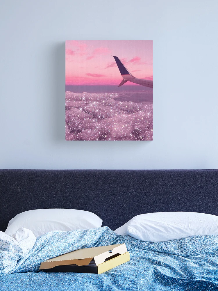 Aesthetic sparkly clouds pastel pink sky airplane view Canvas Print for  Sale by samararibas