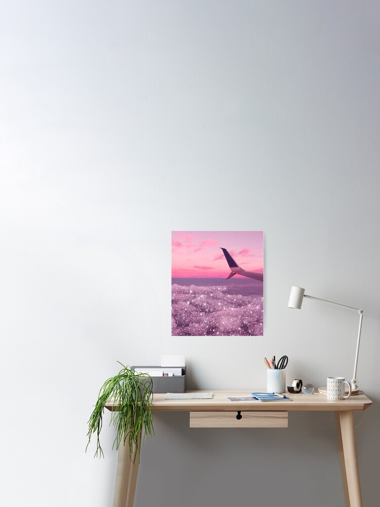 Aesthetic sparkly clouds pastel pink sky airplane view Poster for Sale by  samararibas