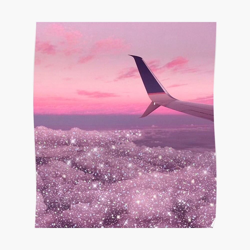 Aesthetic Sparkly Clouds Pastel Pink Sky Airplane View Sticker By Samararibas Redbubble