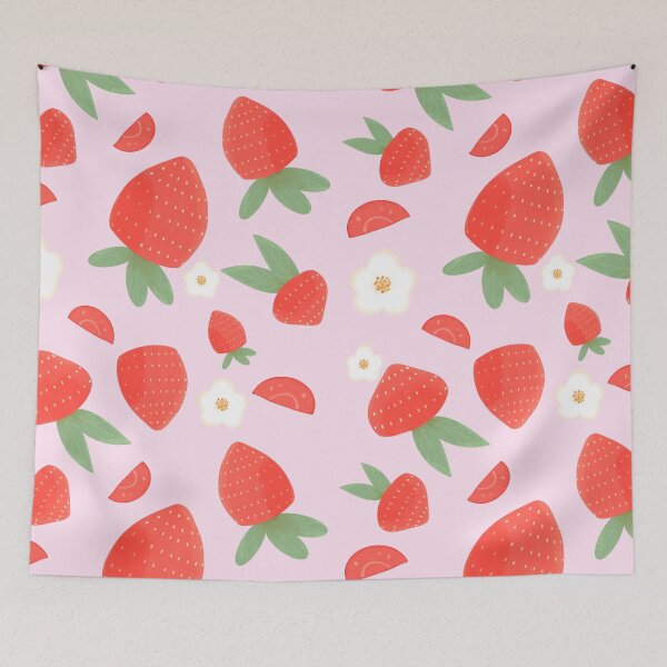 Item preview, Summer strawberries in pink designed and sold by CoffeePandaArt.