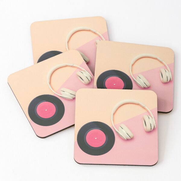 Item preview, Headphones and Vinyl Record Photo, Pastel Pink and Peach designed and sold by artofdjshop.