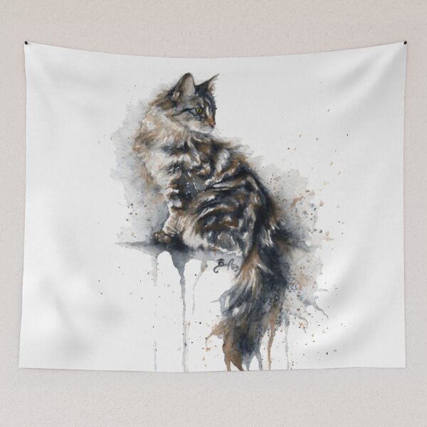 Item preview, cat illustration, Cat Kitten Watercolor painting Drawing, Elevated on a cat  designed and sold by Halalolo.