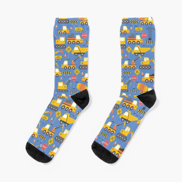 Road Work Under Construction Transportation Pattern Blue Socks