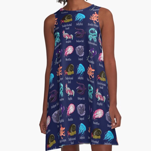 Creatures of the Abyssal Plain Fish Grid A-Line Dress