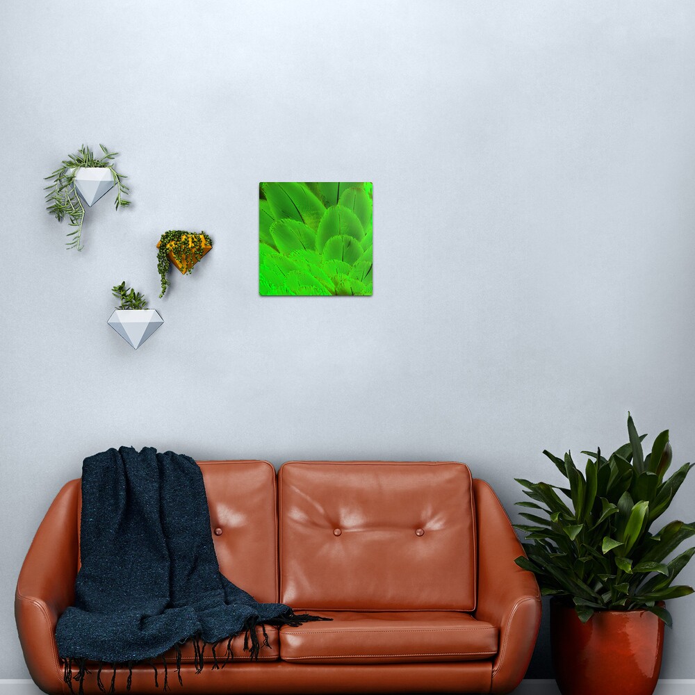 Neon psycodelic feathers bright yellow green Metal Print