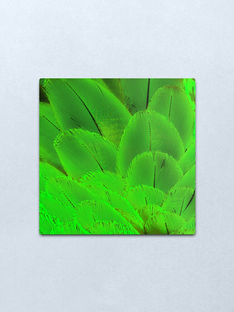 Alternate view of Neon psycodelic feathers bright yellow green Metal Print